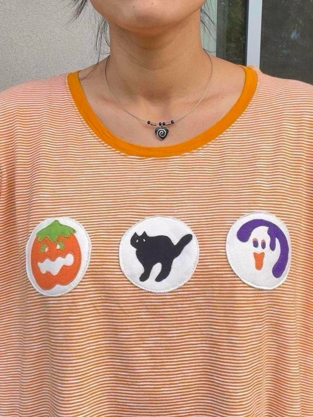 Halloween Cookies Handmade Patched Orange and White Striped Tee